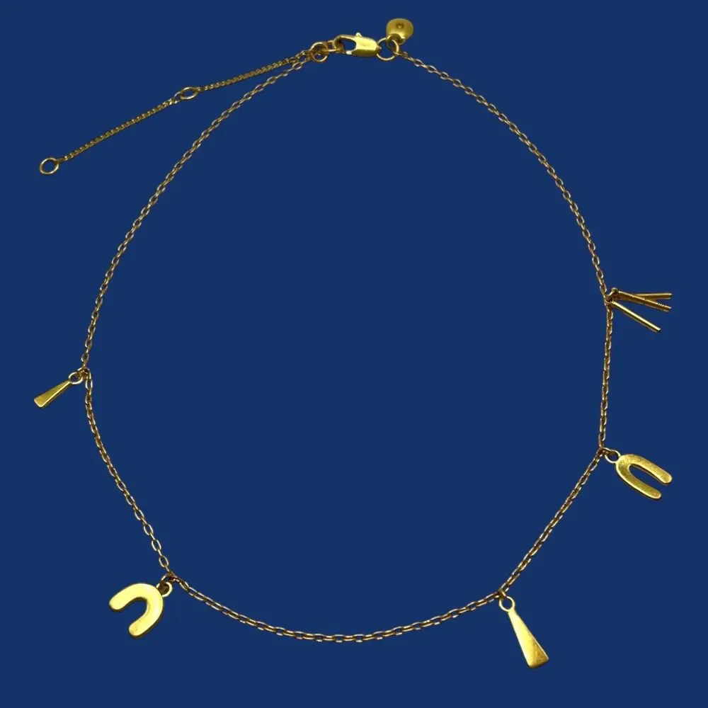 Madewell Charm Necklace Gold Tone Geometric Triangle Asymmetrical Preppy 18.5" - Picture 5 of 6